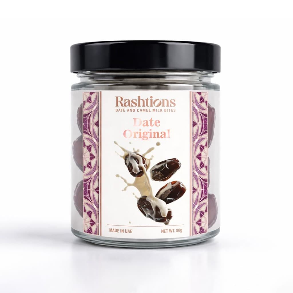 Rashtions Classic Blend — 80g Khalas date and camel milk bite jar for everyday snacking